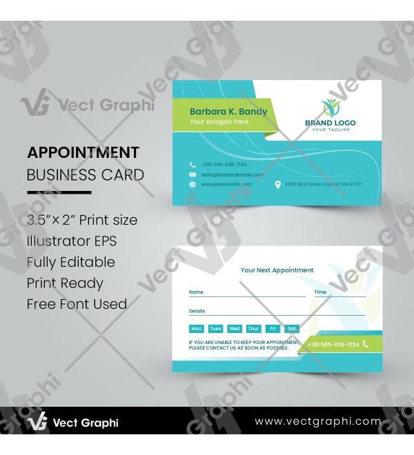 Appointment Reminder Business Card Template Modern Double-Sided Design | Landscape Business Card