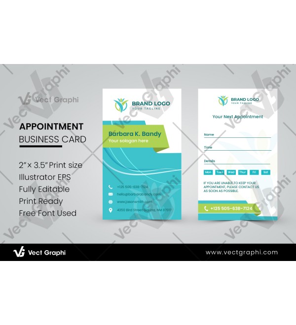 Appointment Reminder Business Card Template Modern Double-Sided Design | Portrait Business Card