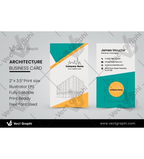 Architectural Firm Business Card Template Elegant Modern Design Layout | Portrait Business Card
