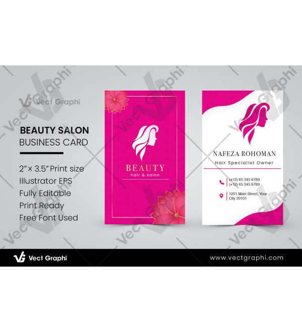 Beauty Salon Business Card Template Chic Feminine Beauticians Printable Card Design | Portrait Business Card