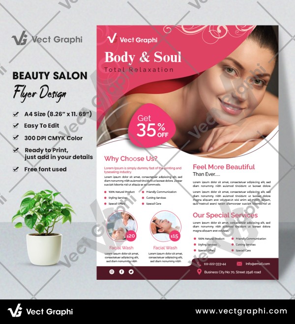 Beauty Salon Flyer Design Template - Customizable Eye-Catching Promotional Flyers