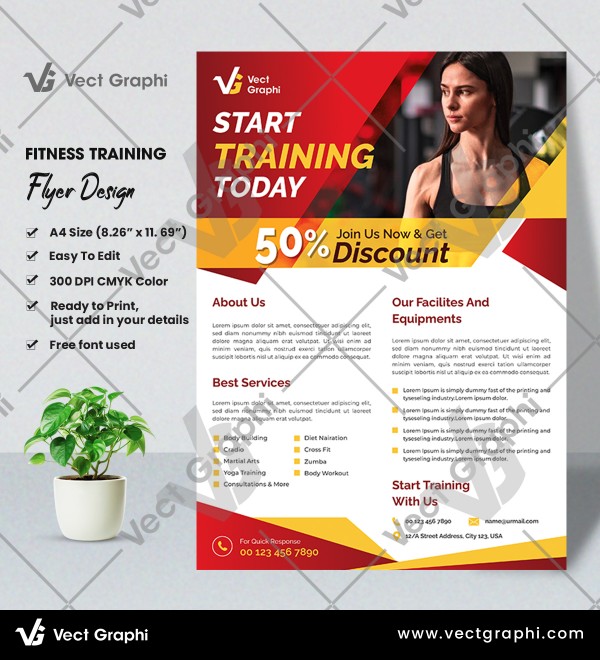 Fitness Training Flyer Design Template - Customizable Dynamic Gym and Workout Flyers
