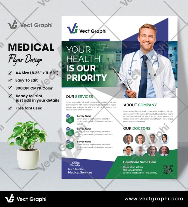 Medical Flyer Design Template - Customizable Professional Healthcare Services Flyers
