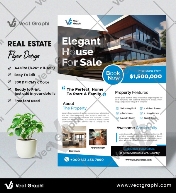 Real Estate Flyer Design Template - Customizable Attractive Property Listing Flyers