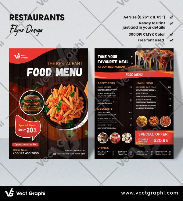 Restaurants Flyer Design Template - Customizable Delicious Dining and Menu Flyers