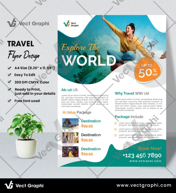 Travel Flyer Design Template - Customizable Captivating Vacation and Tour Flyers